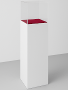 totem con teca in plexiglass e piano rivestito in velluto