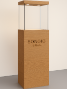 totem colonna in legno laccato con teca in metacrilato
